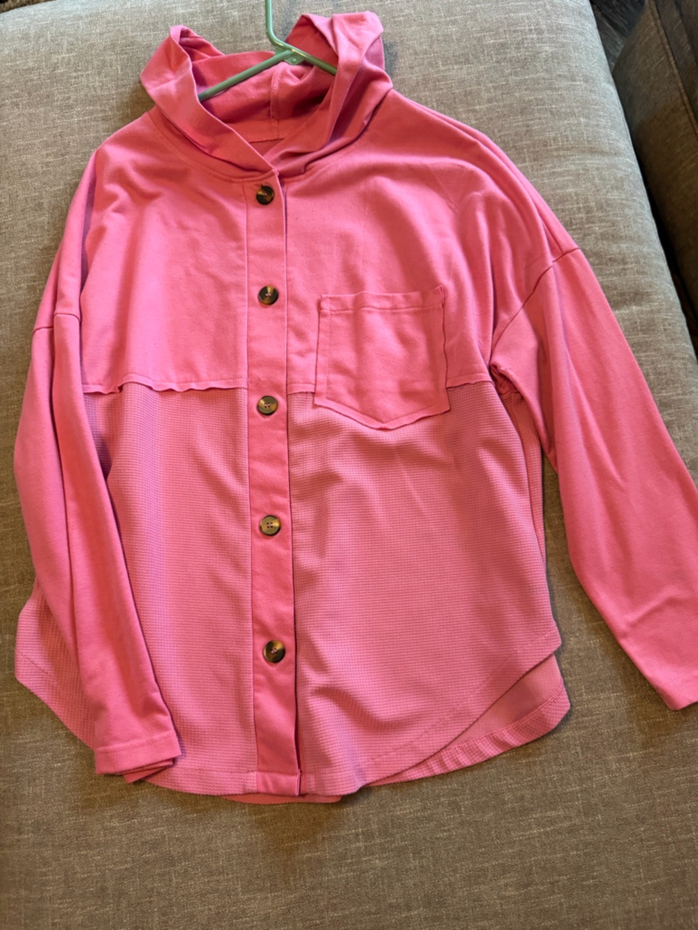 Pink Button-Up Hooded Top